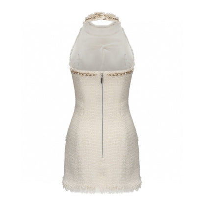 Halter Tweet Mini Dress White