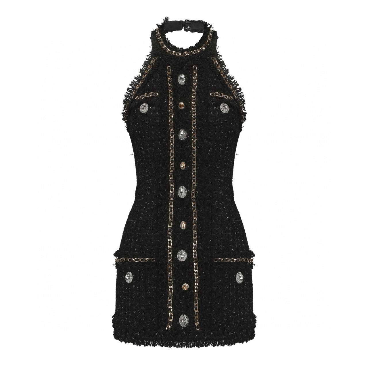 Halter Tweet Mini Dress Black