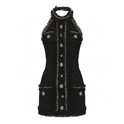 Halter Tweet Mini Dress Black