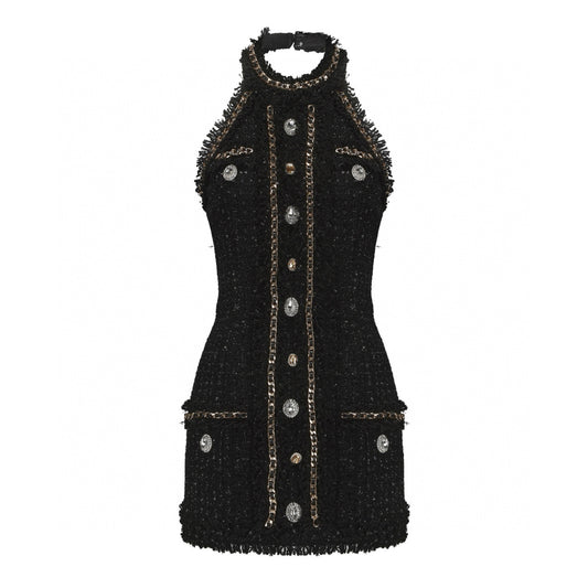 Halter Tweet Mini Dress Black