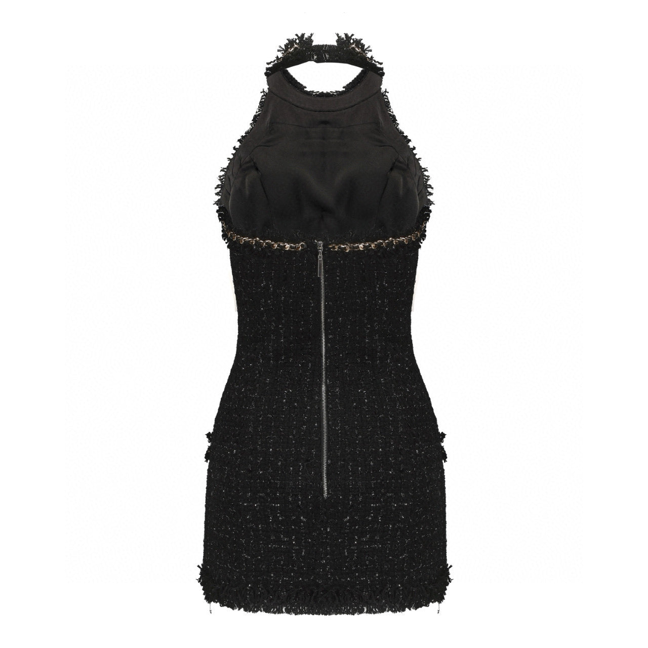 Halter Tweet Mini Dress Black