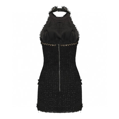 Halter Tweet Mini Dress Black