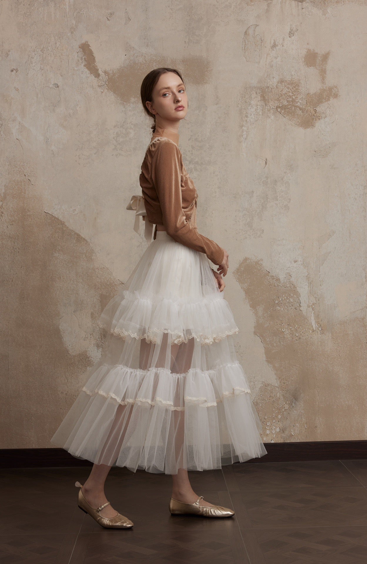 White Layered Lace Midi Skirt