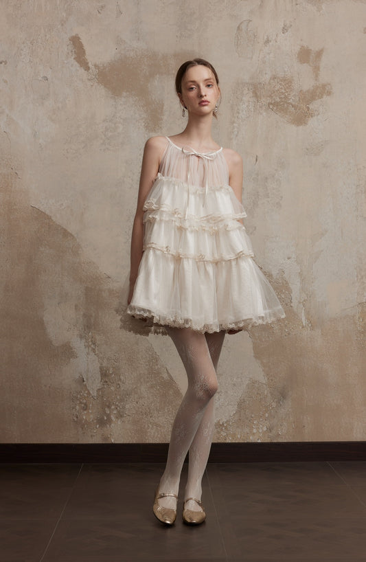Layered Lace Dress in White
