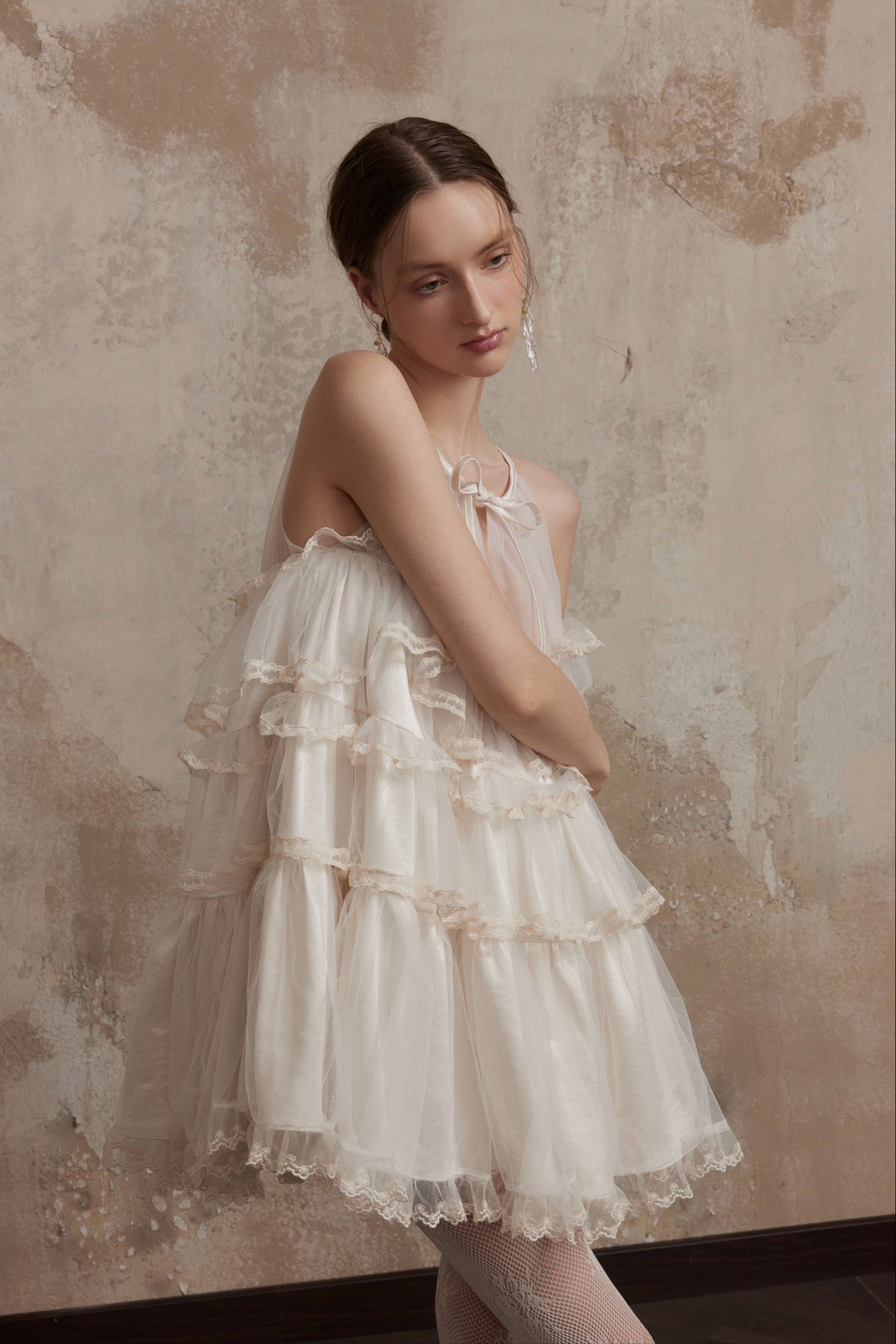 Layered Lace Dress in White