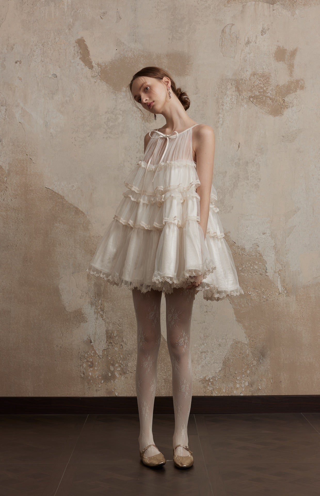 Layered Lace Dress in White