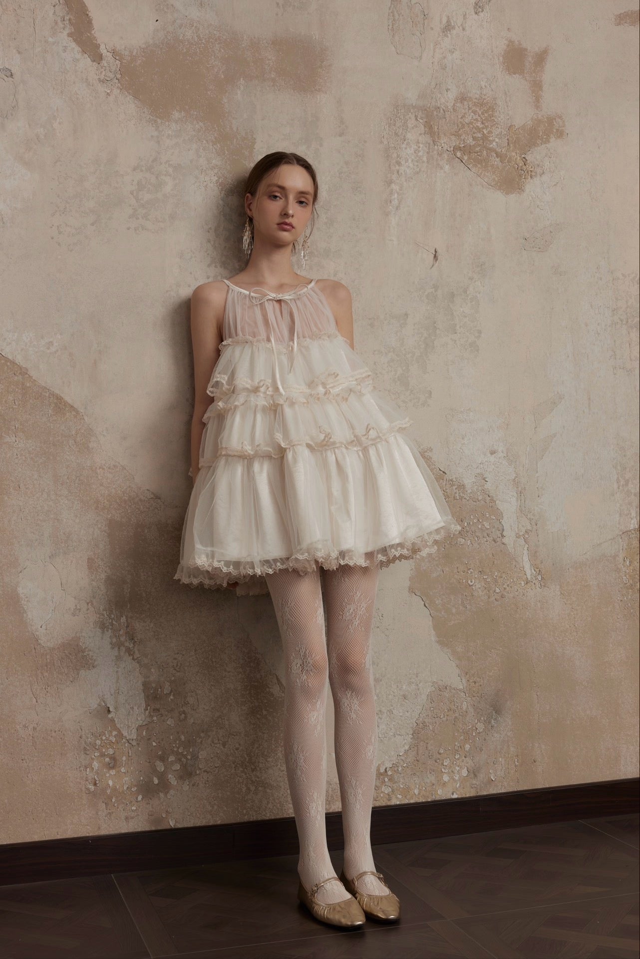 Layered Lace Dress in White