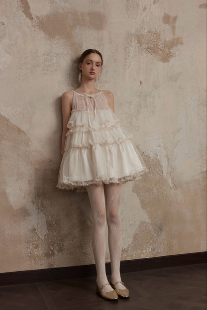 Layered Lace Dress in White
