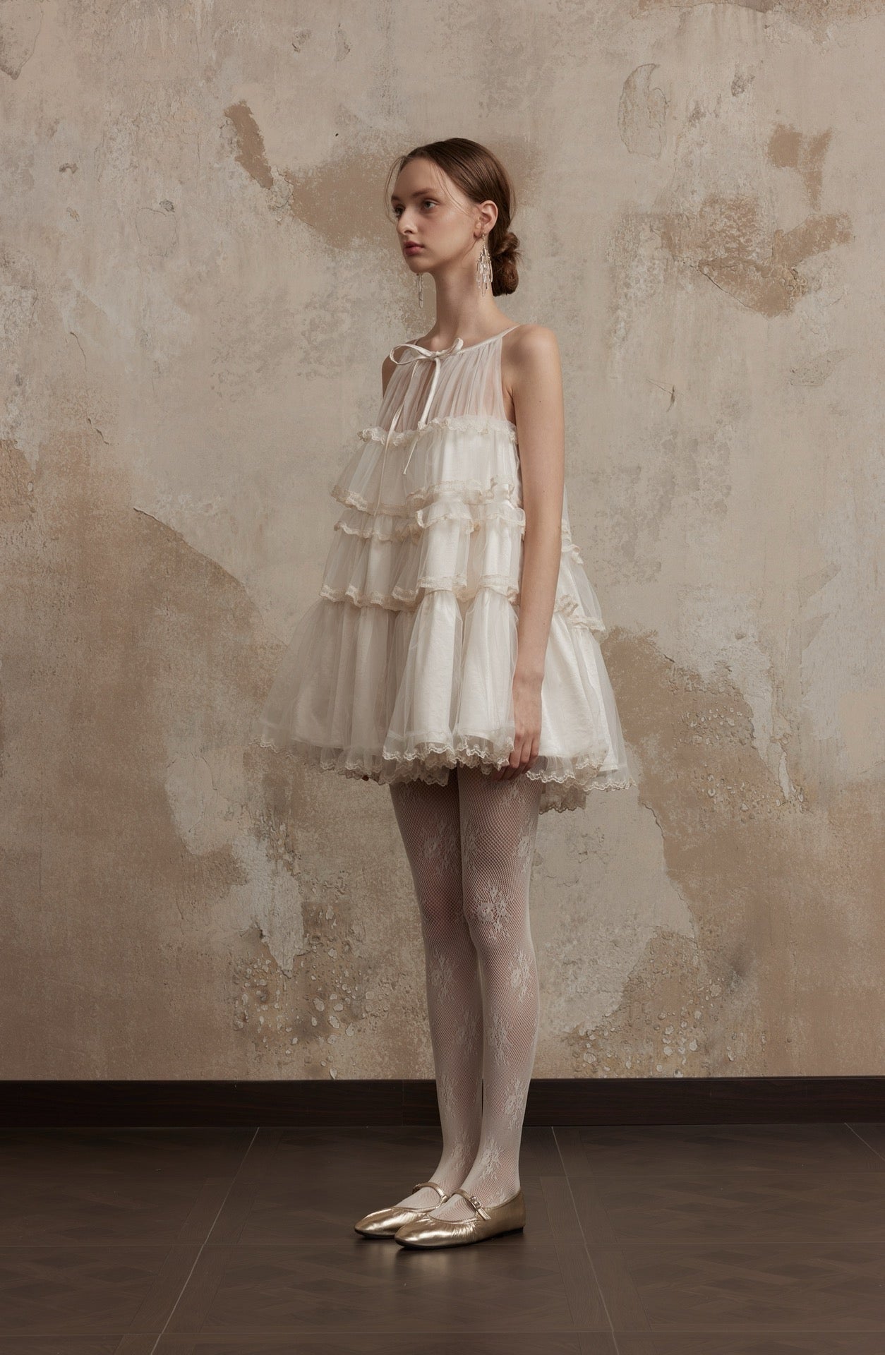 Layered Lace Dress in White