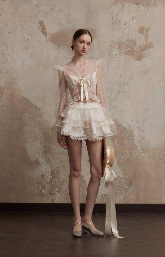 White Layered Mini Skirt
