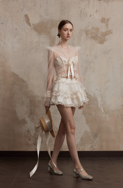 White Layered Mini Skirt