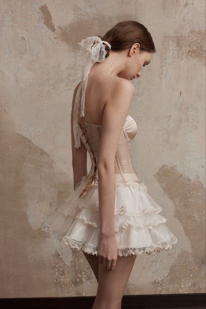 White Layered Mini Skirt