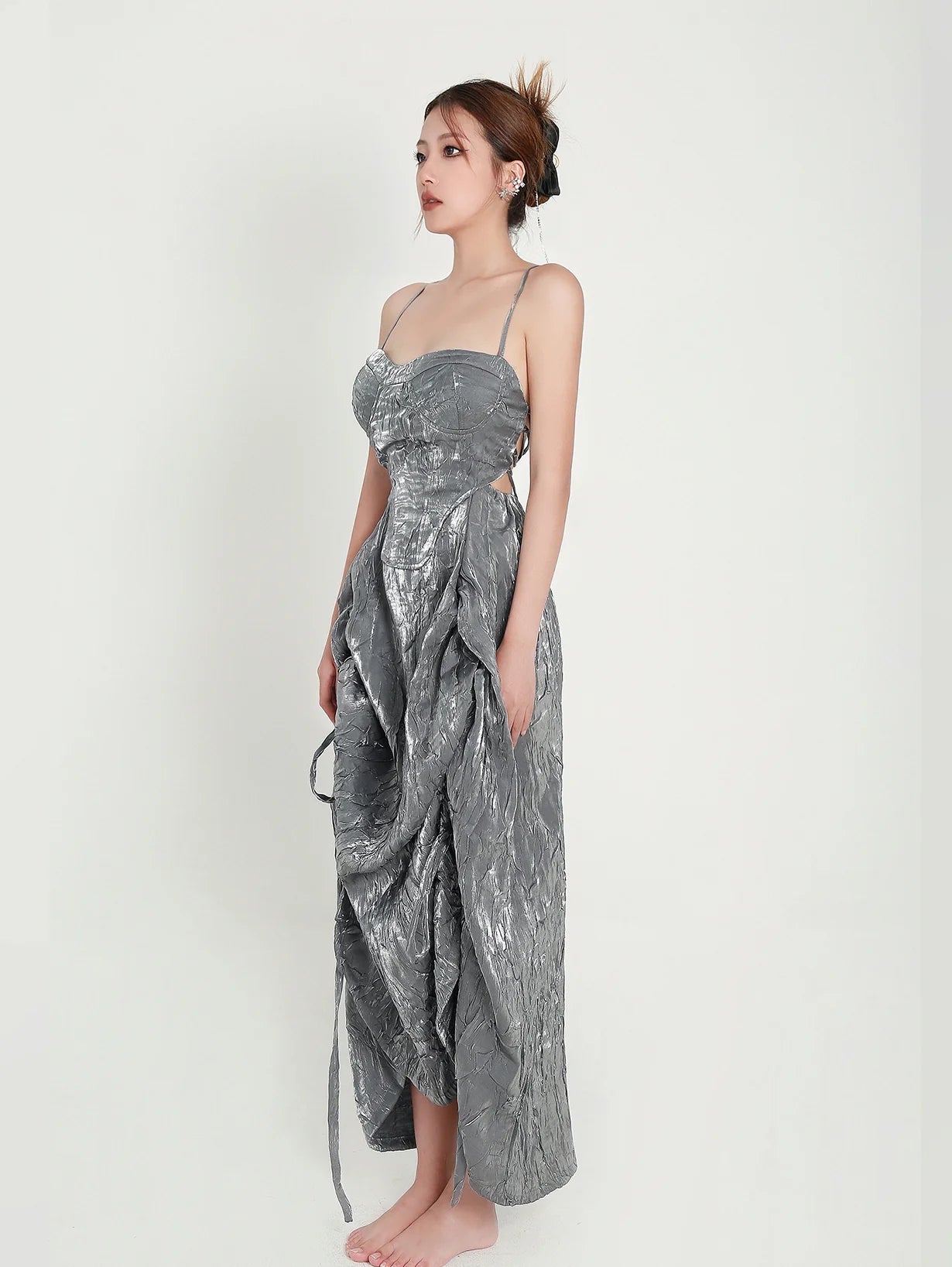 Elise Midi Dress in Silver