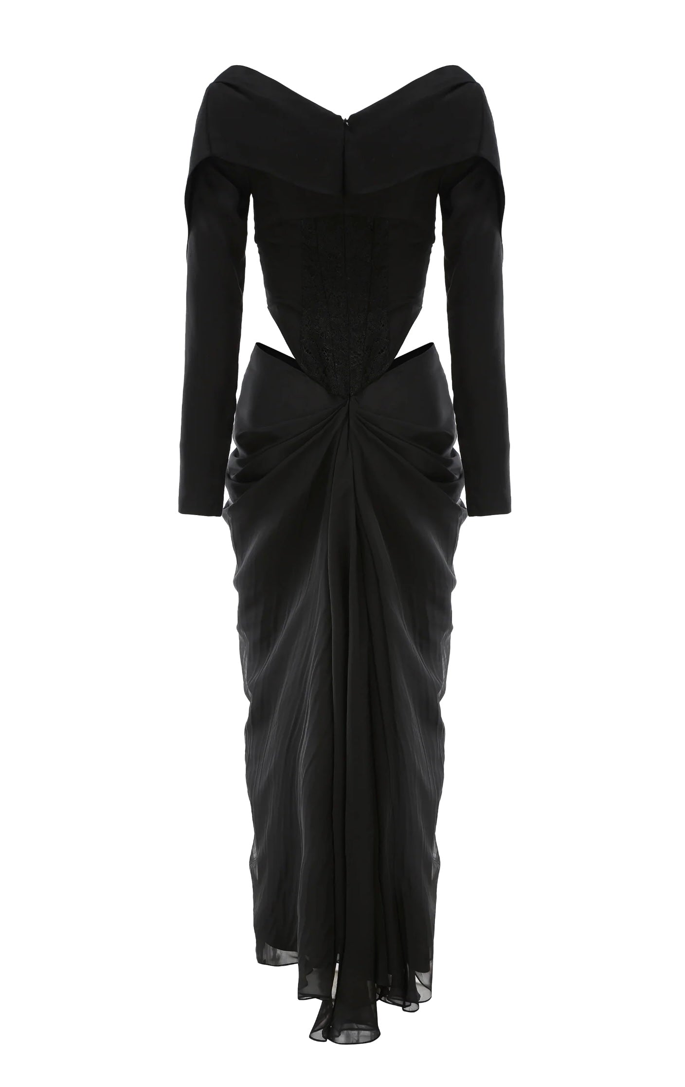 Black Lapel Cutout Midi Dress
