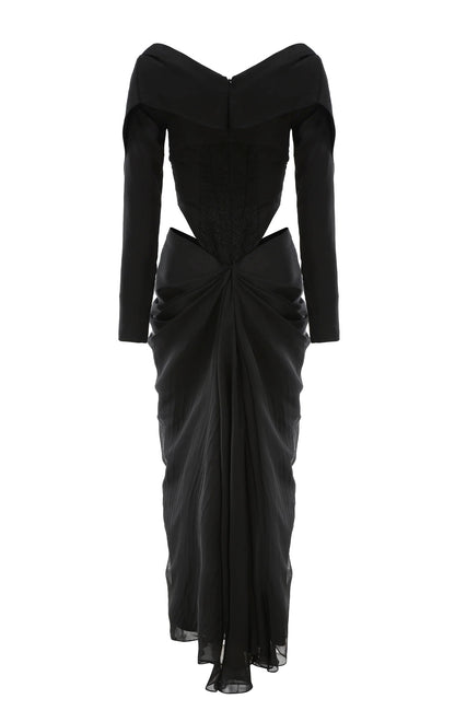 Black Lapel Cutout Midi Dress