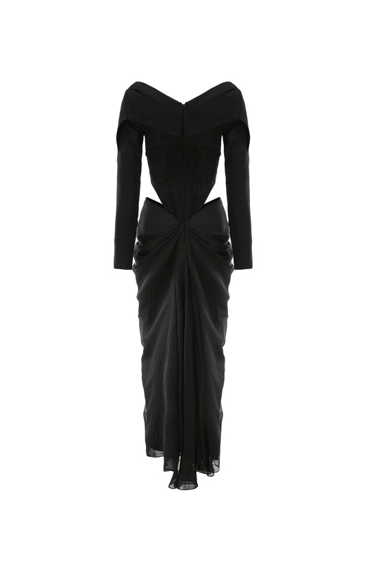 Black Lapel Cutout Midi Dress