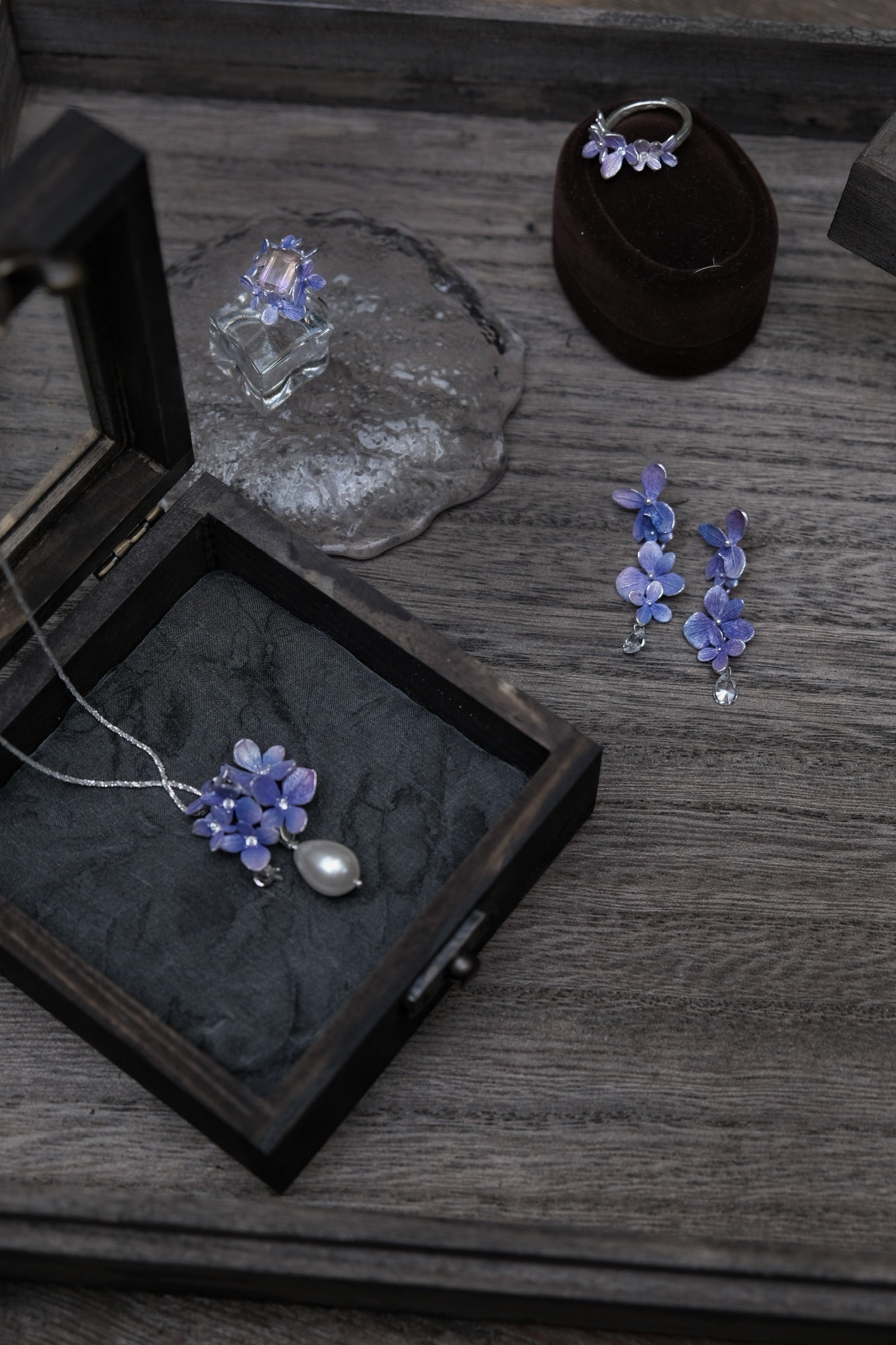 Hydrangea Pearl Necklace / Brooch in Purple