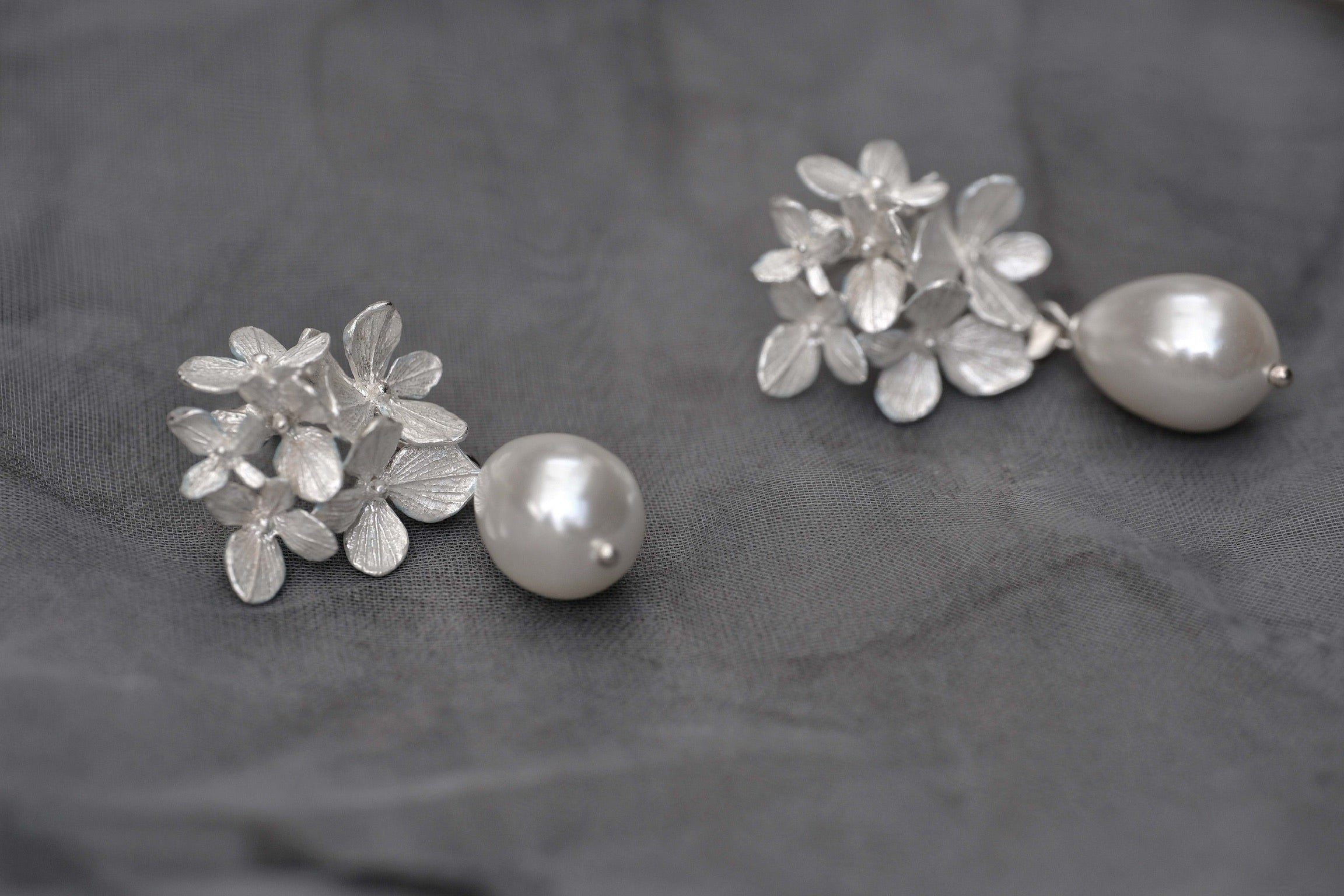 Hydrangea Pearl Earrings in Silver