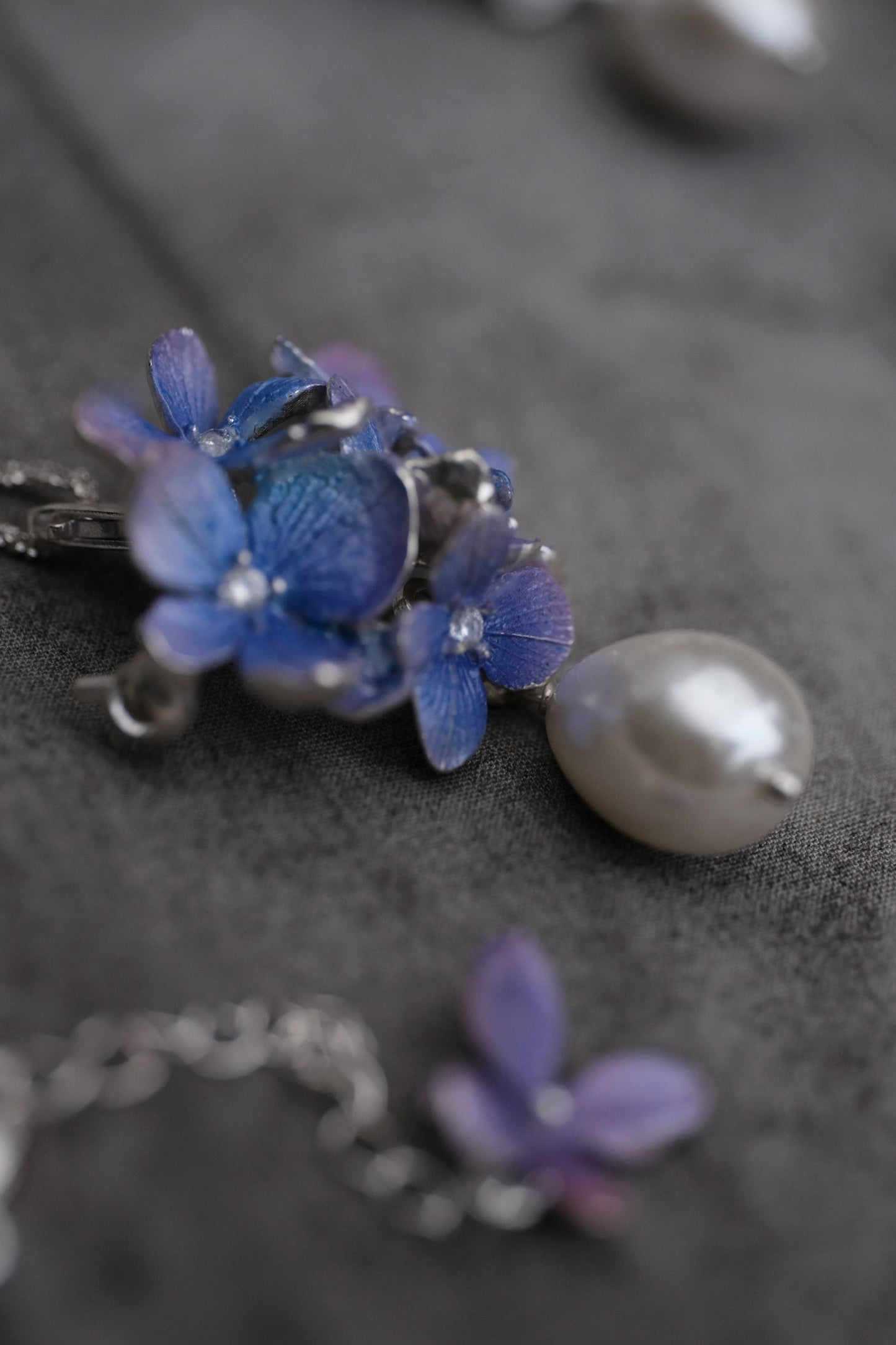 Hydrangea Pearl Necklace / Brooch in Purple