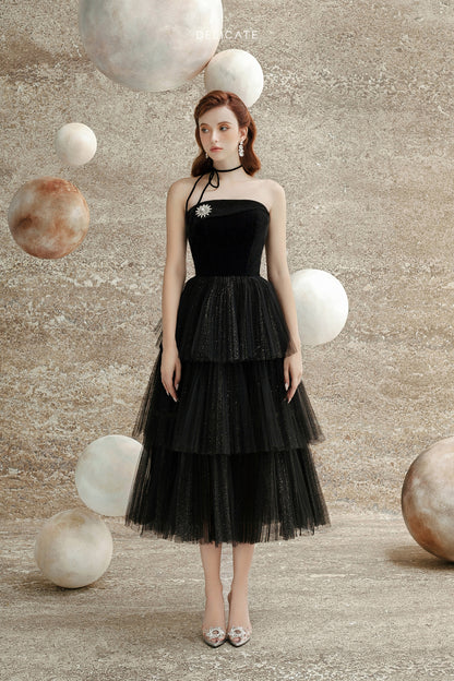 Krystal Layered Tulle Midi Dress