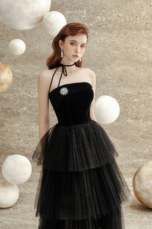 delicate black dress tulle layered