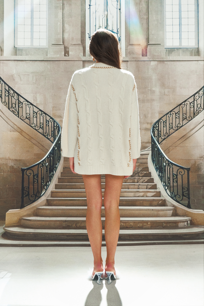 Knitted Chain Cardigan in White