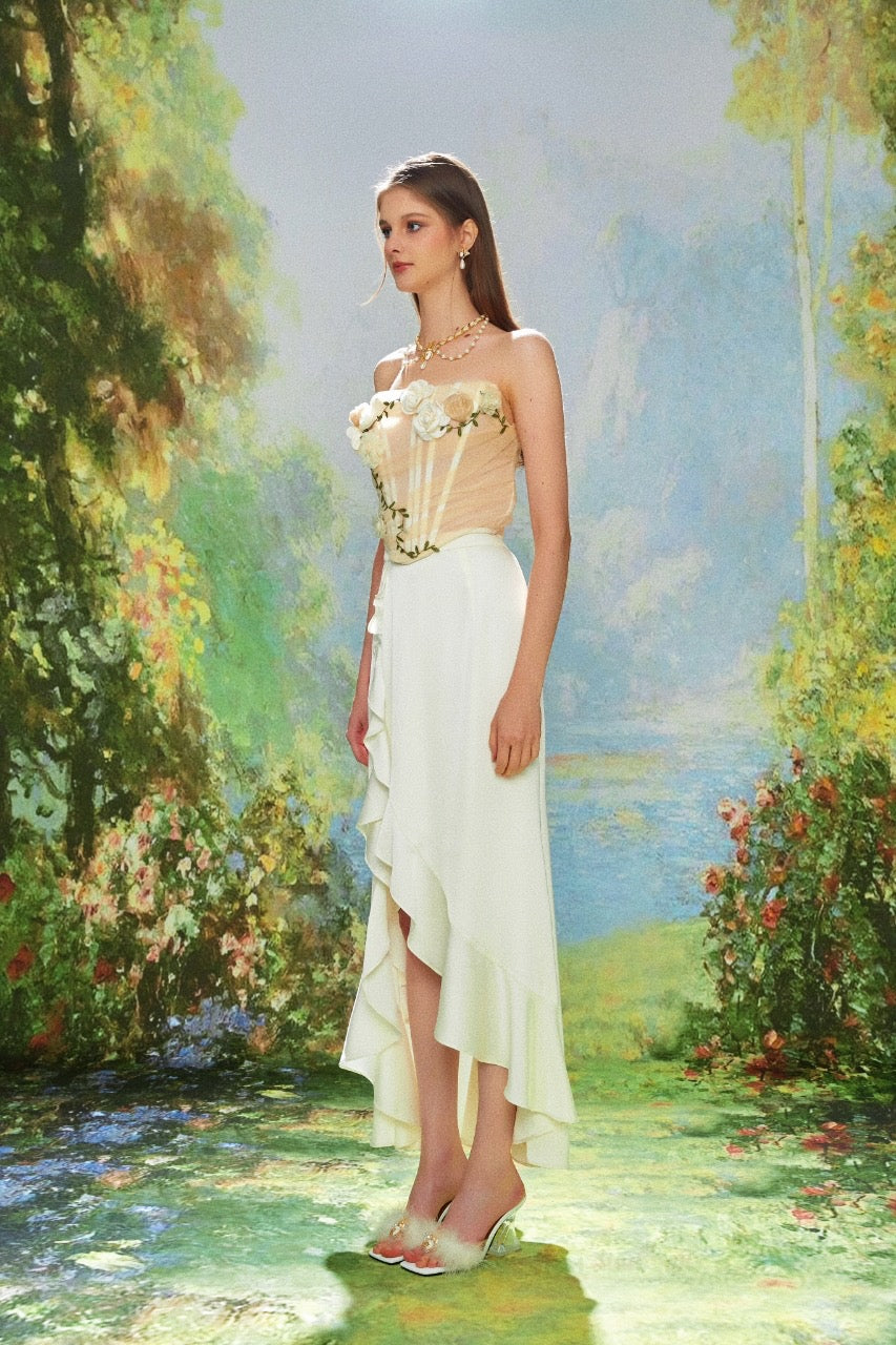 White Ruffled Midi Skirt