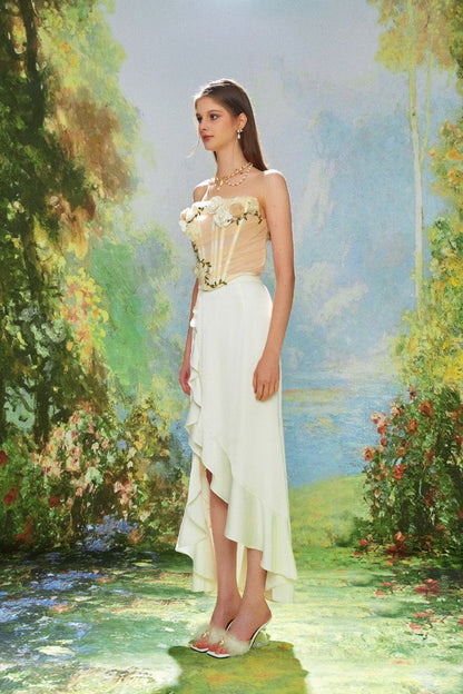 White Ruffled Midi Skirt