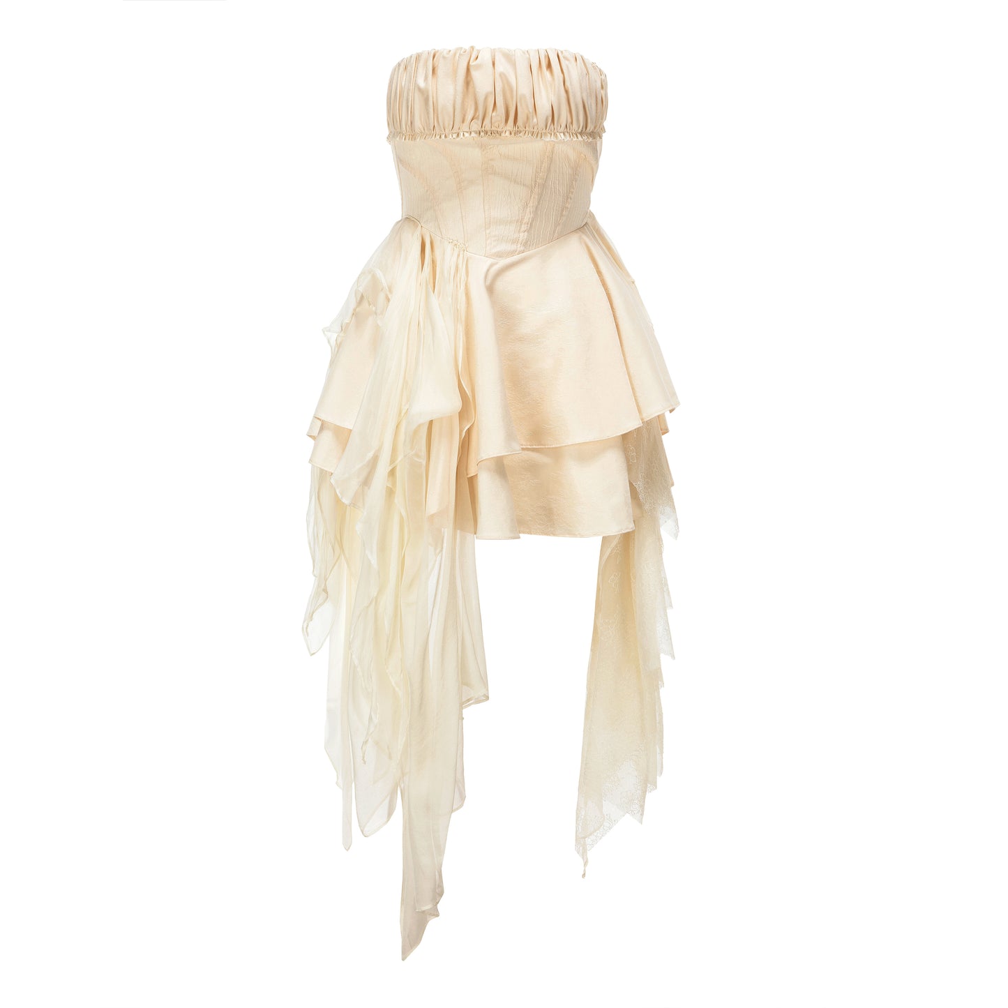 Elywood Beige Layered Strapless Mini Dress Front