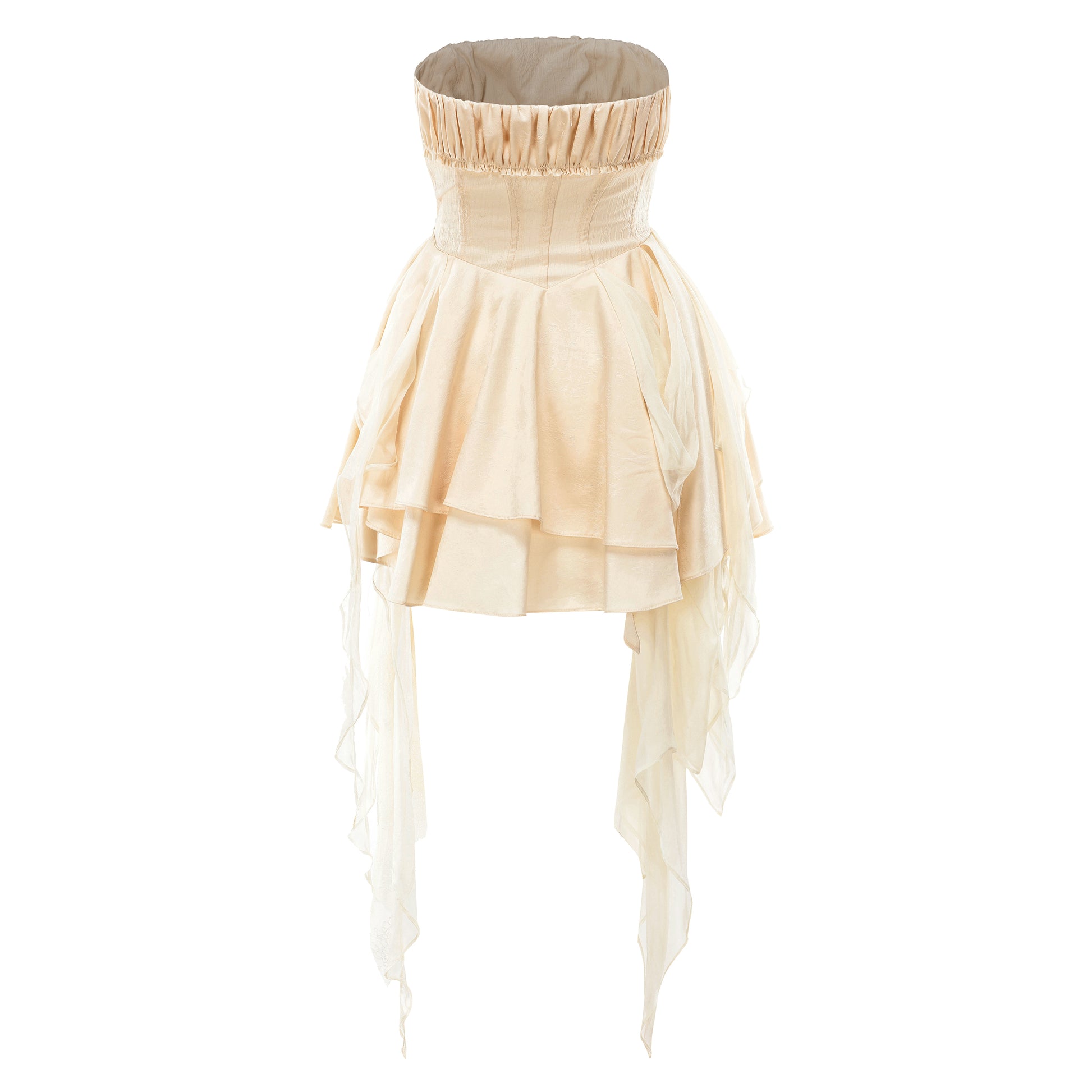 Elywood Beige Layered Strapless Mini Dress back 2