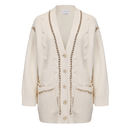 Knitted Chain Cardigan in White