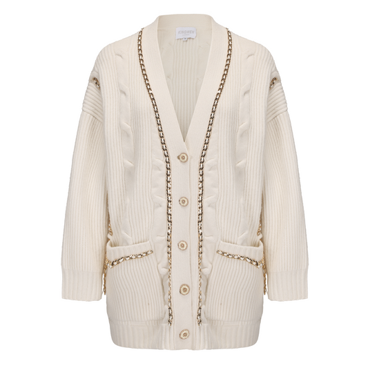 Knitted Chain Cardigan in White