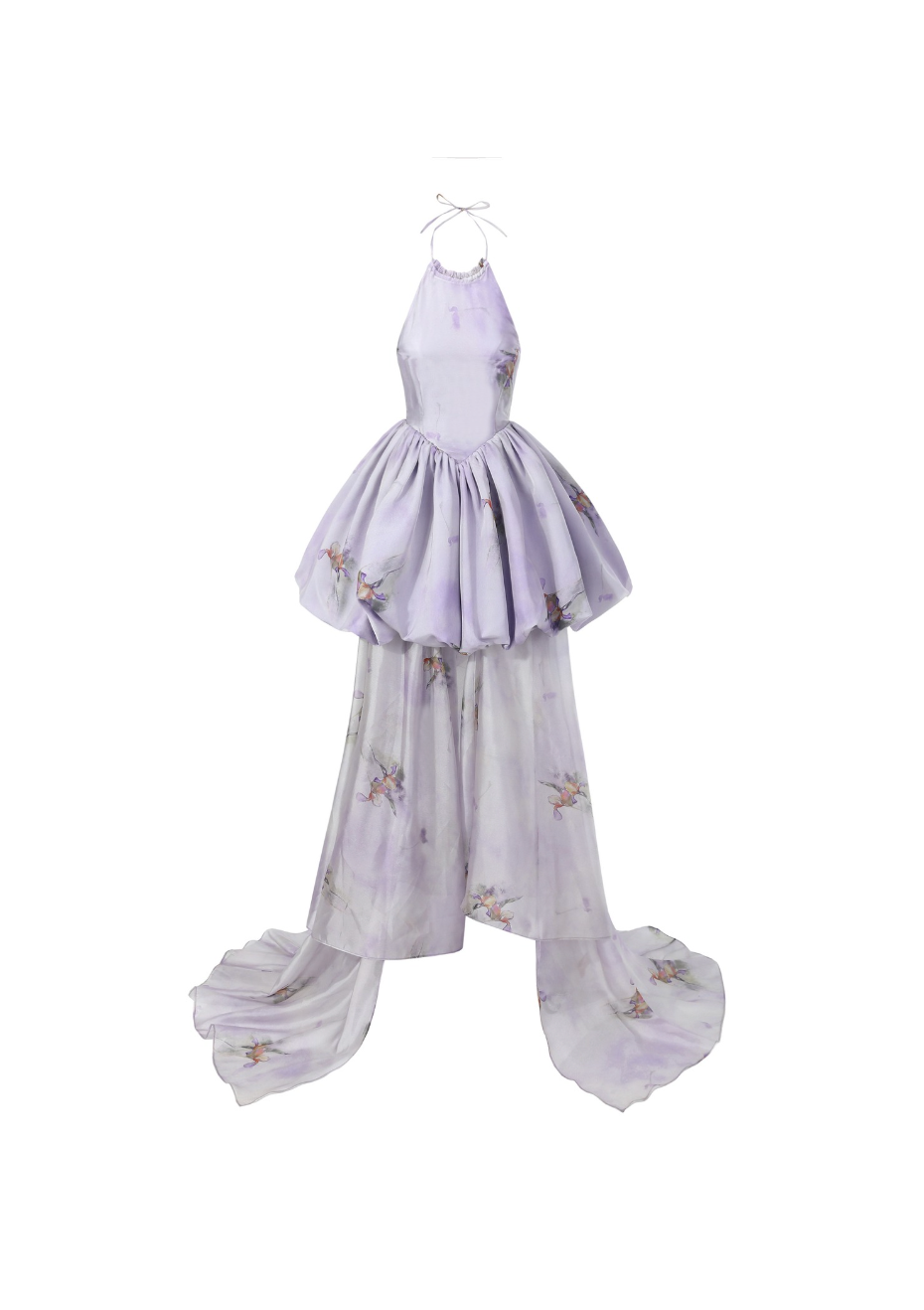 Purple Watercolour Print Halter Mini Dress