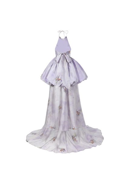 Purple Watercolour Print Halter Mini Dress