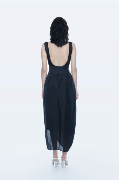 CrowCrew acetate black midi dress _back 2