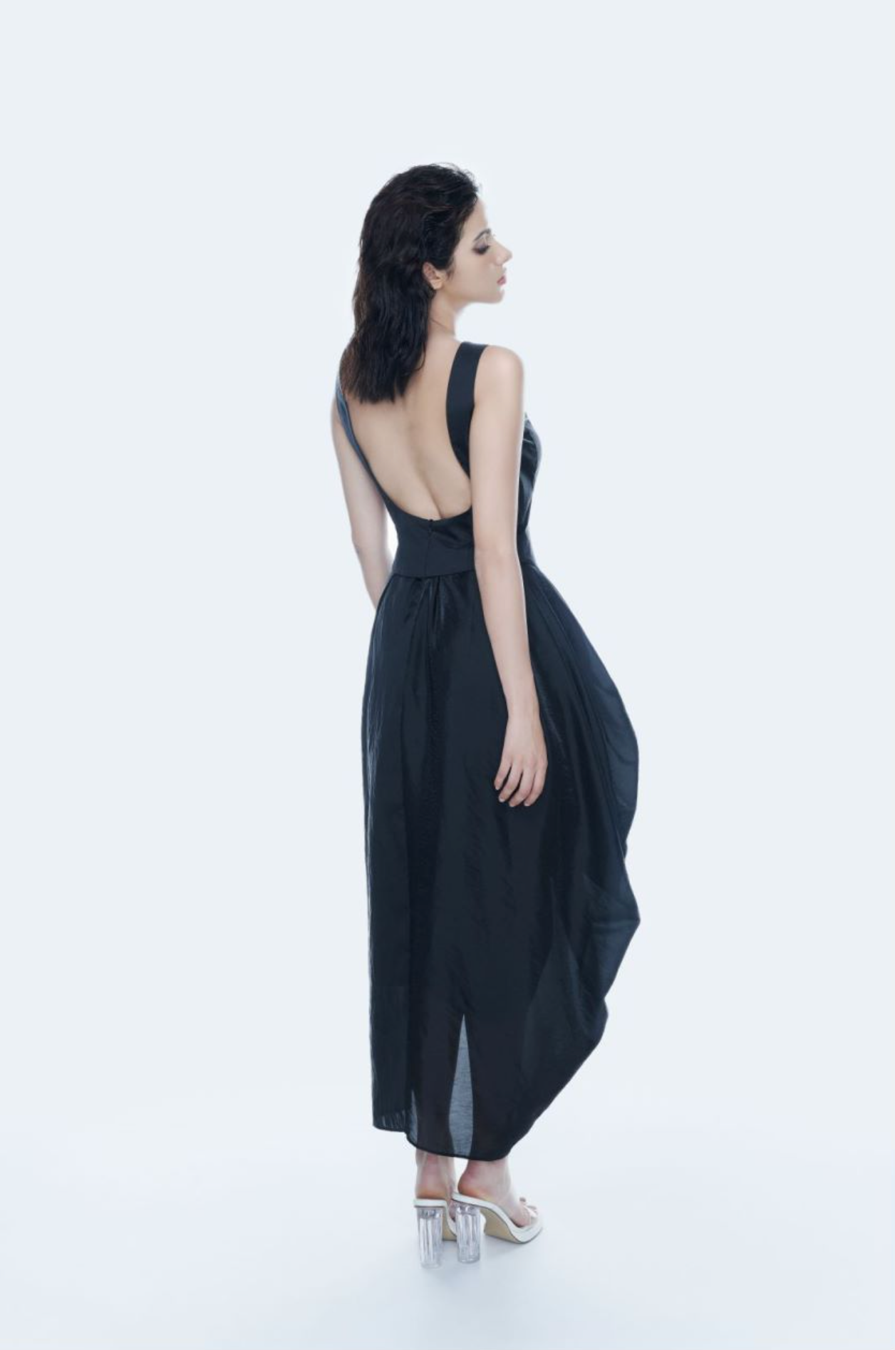 CrowCrew acetate black midi dress _back