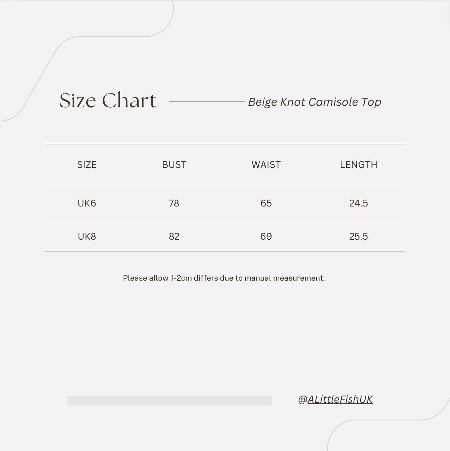 Elywood Beige Top size chart