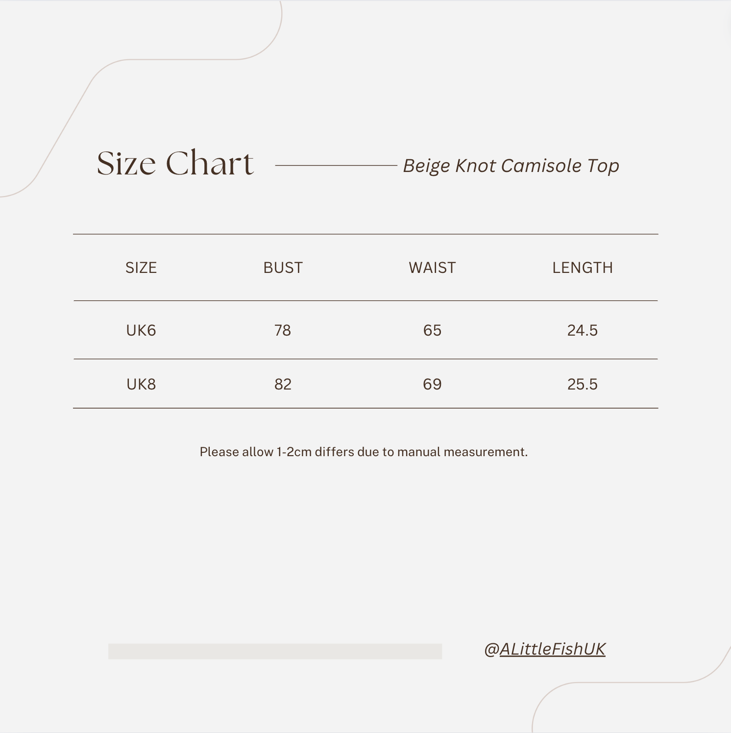 Elywood Beige Top size chart