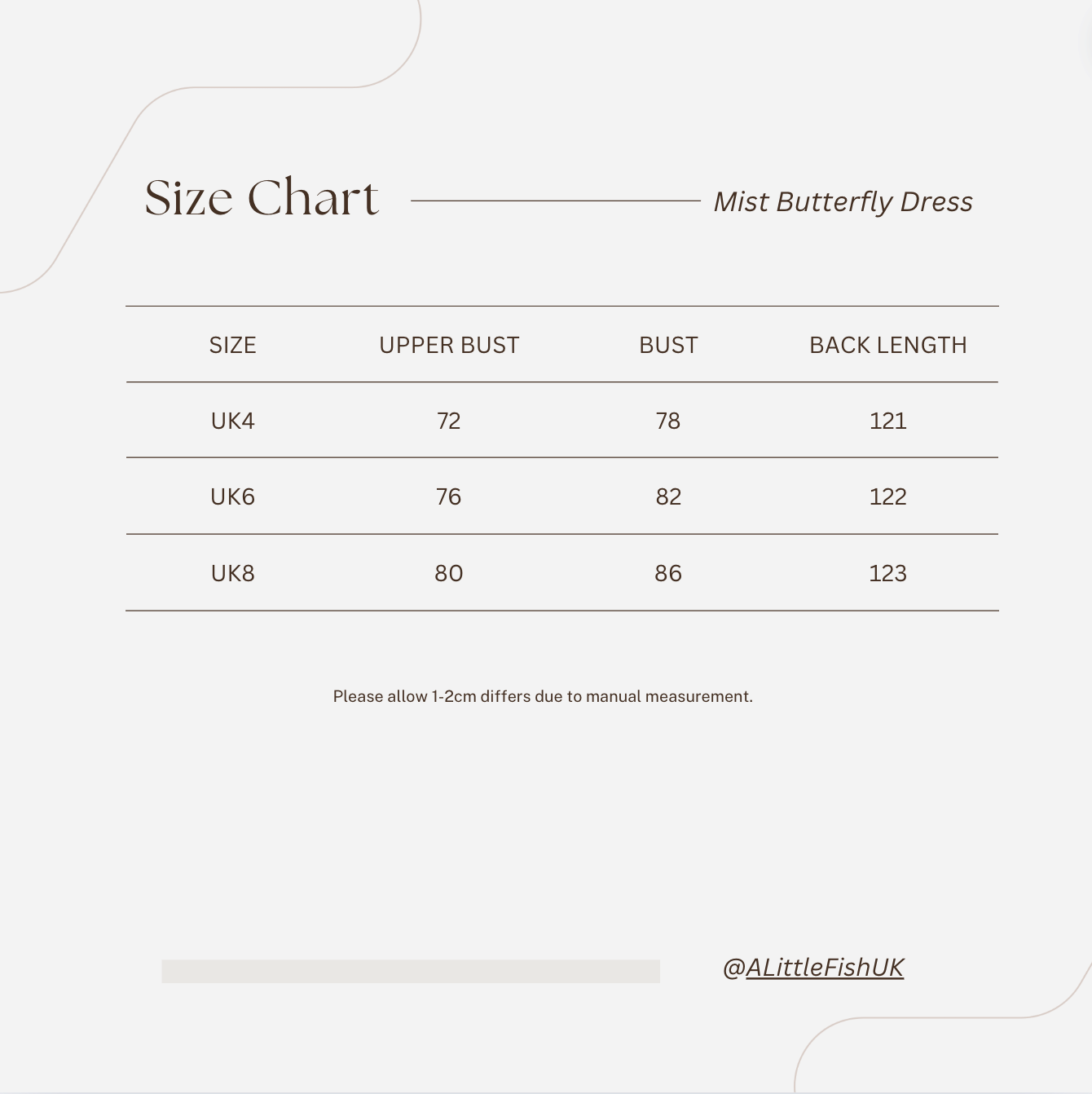 YUXUAN GIA White Layered Butterfly Mist Dress size chart