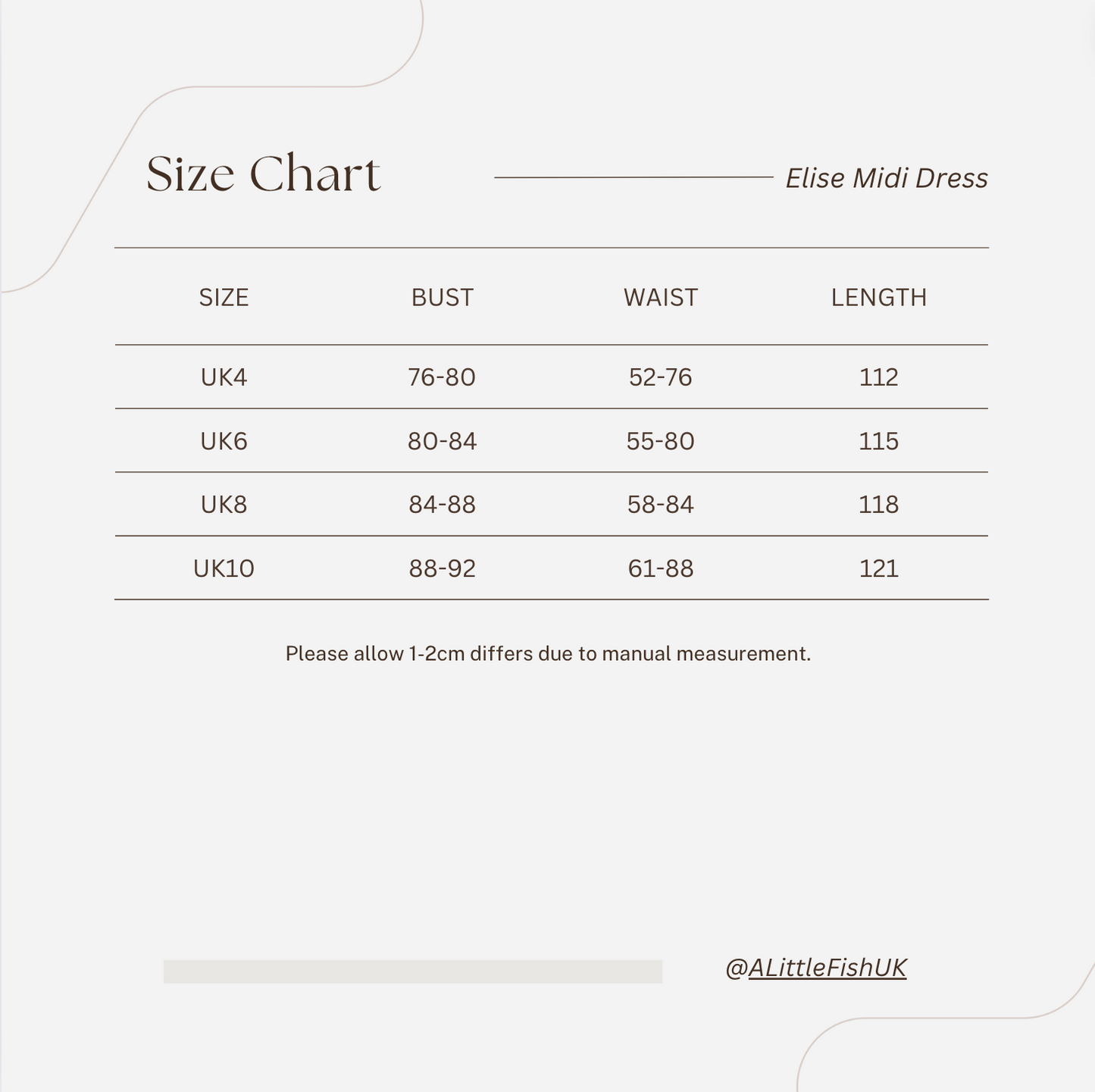 CrowCrew Shining Dress Size Chart
