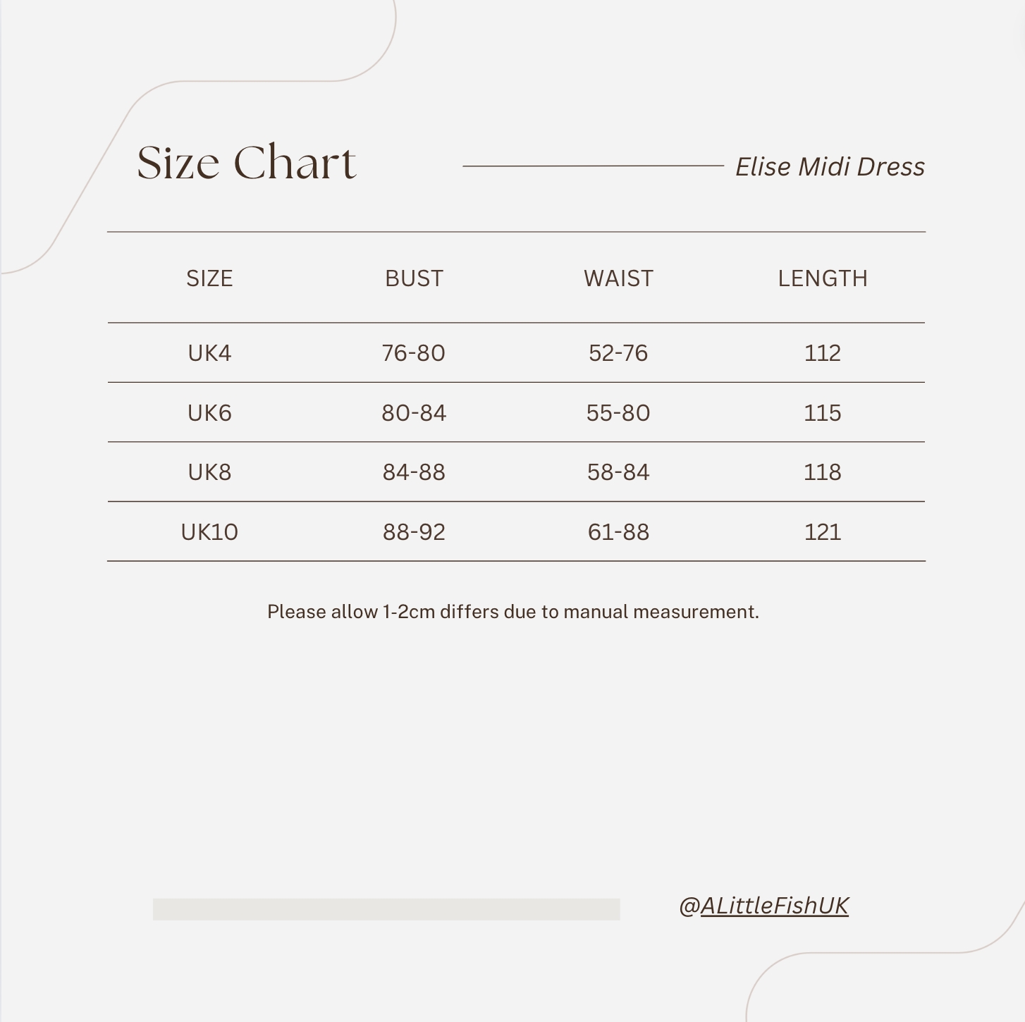 CrowCrew Shining Dress Size Chart