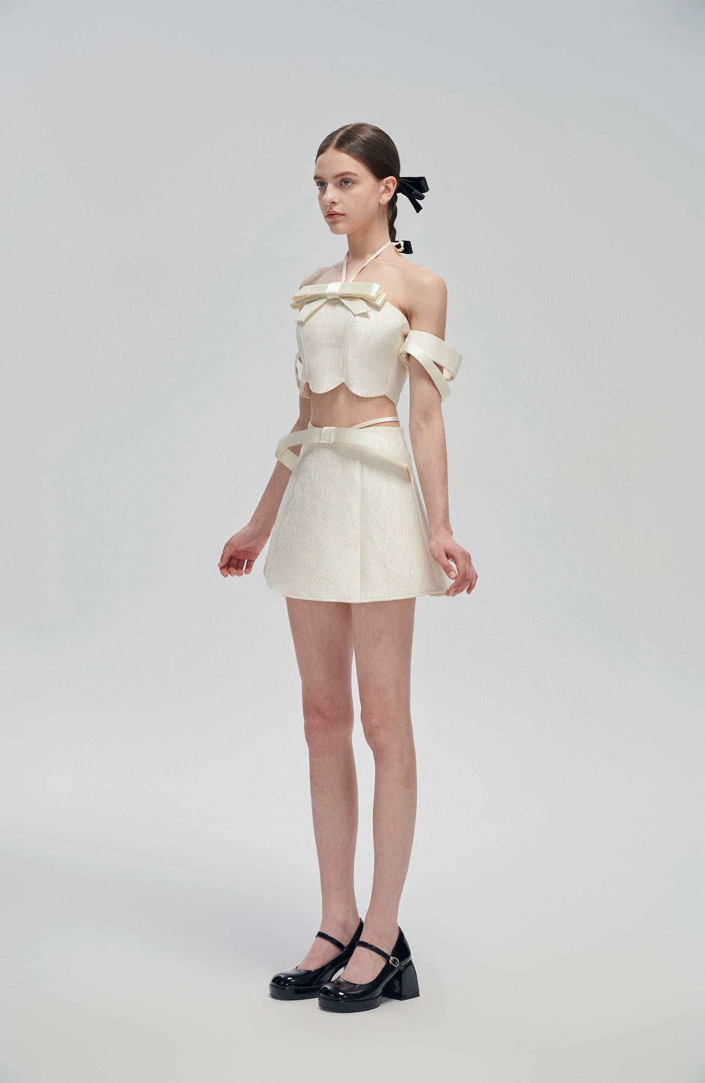 White Bow Top and Mini Skirt Set