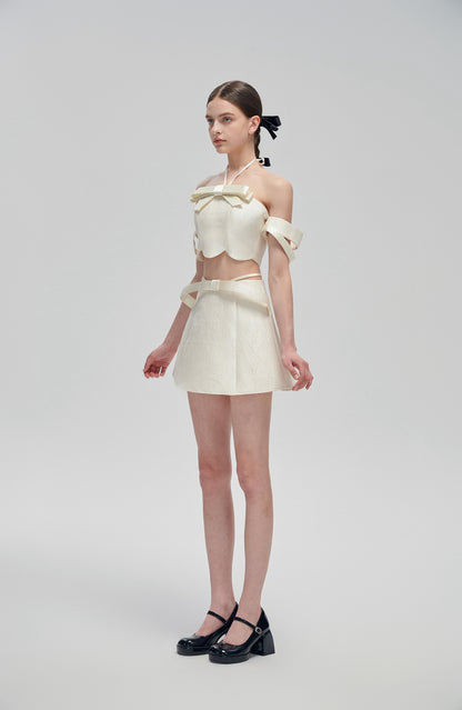 White Bow Top and Mini Skirt Set