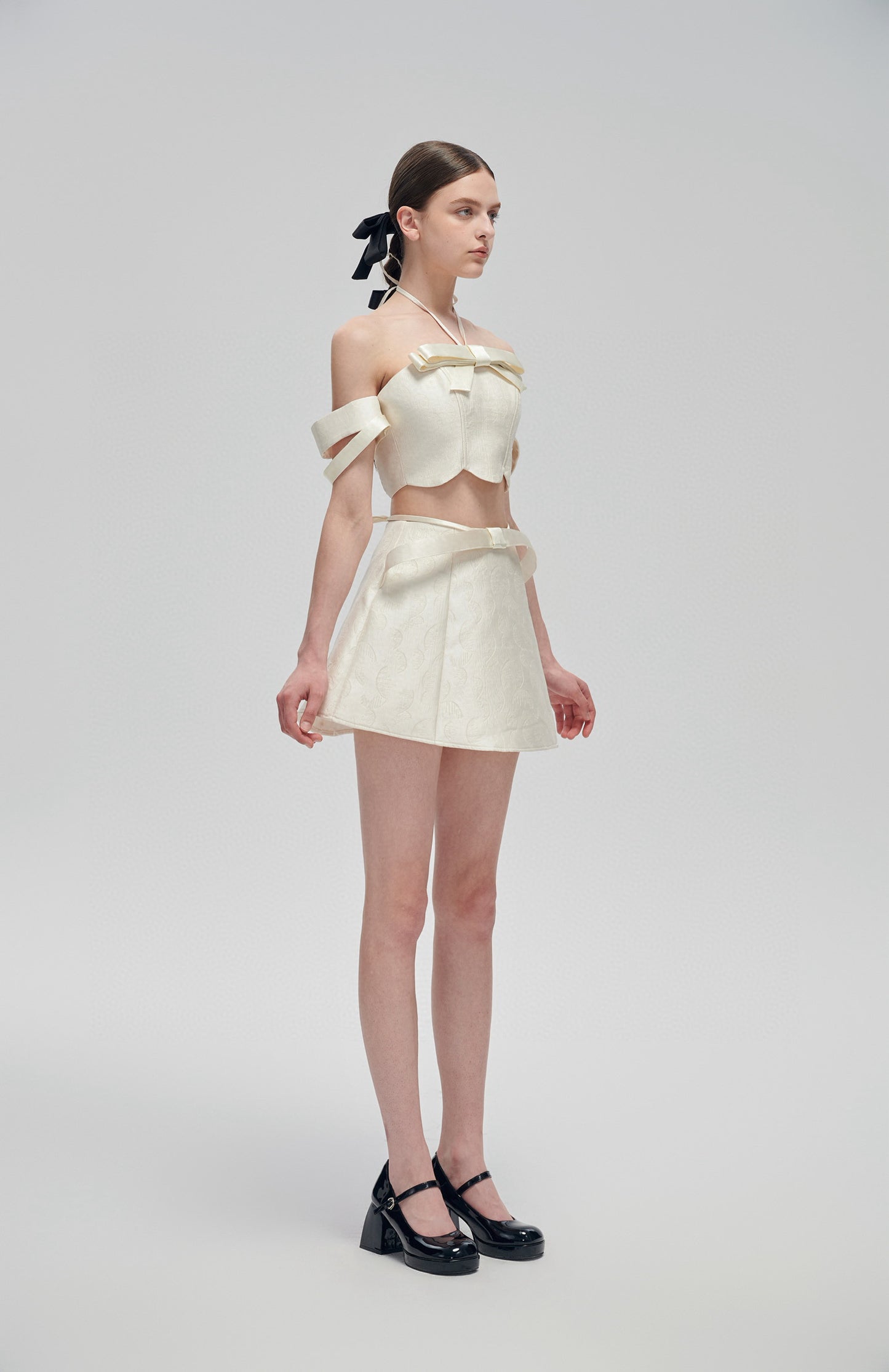 White Bow Top and Mini Skirt Set