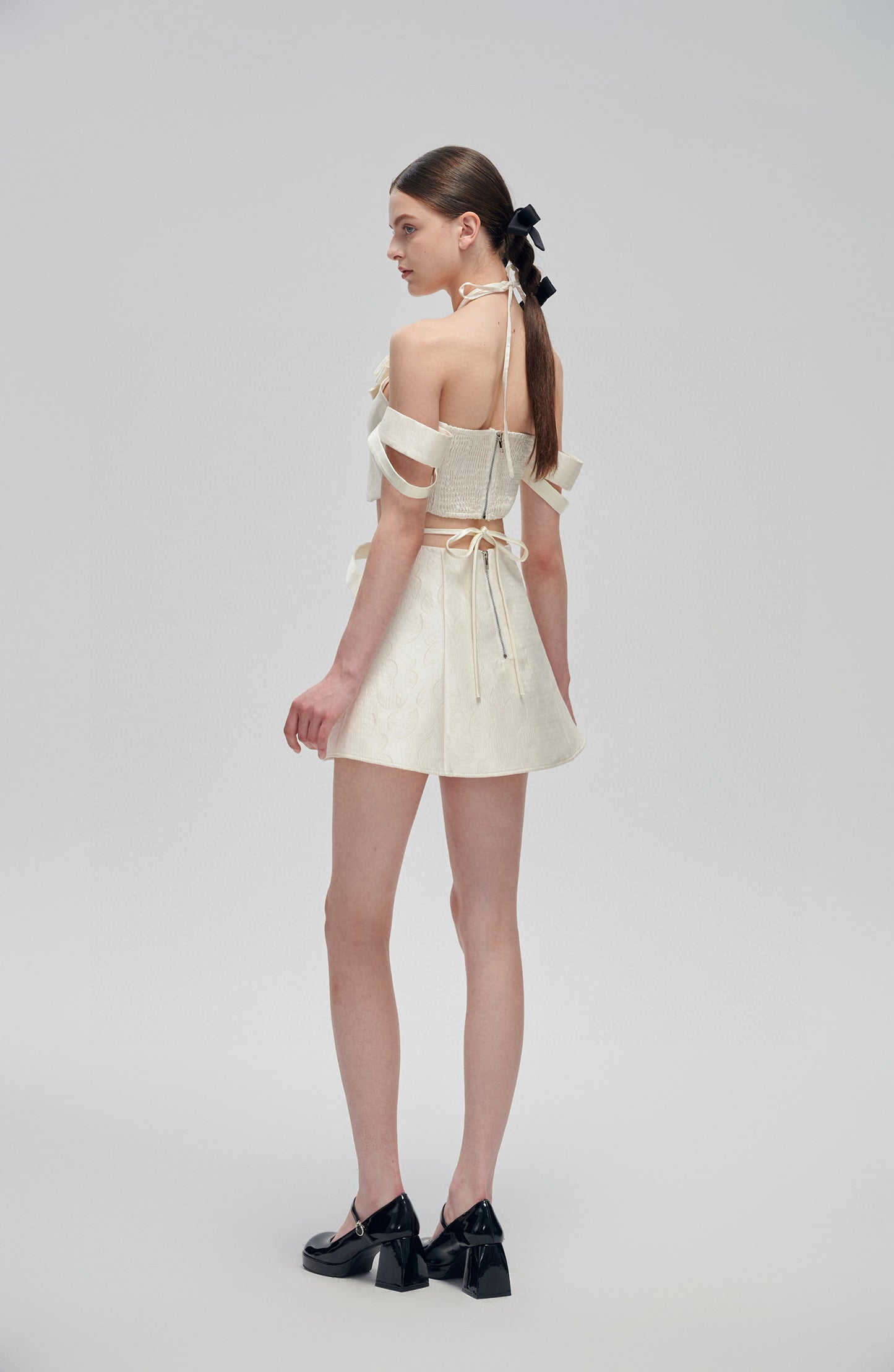 White Bow Top and Mini Skirt Set