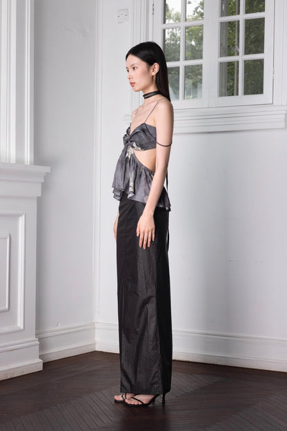 Plant-Dyed Effect Printed Cutout Top