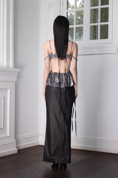 Plant-Dyed Effect Printed Cutout Top