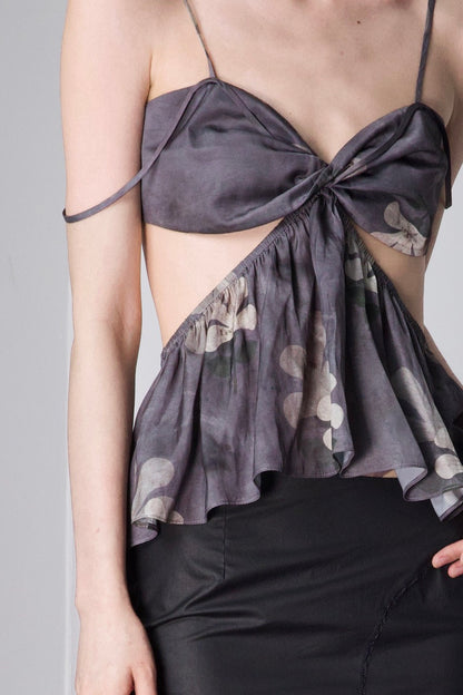 Plant-Dyed Effect Printed Cutout Top