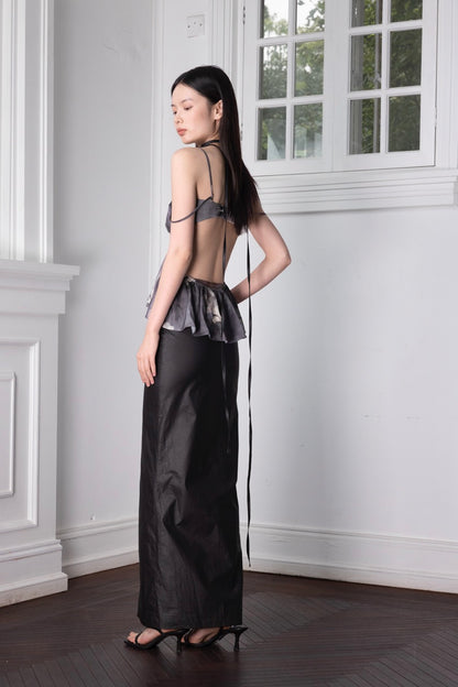 Plant-Dyed Effect Printed Cutout Top