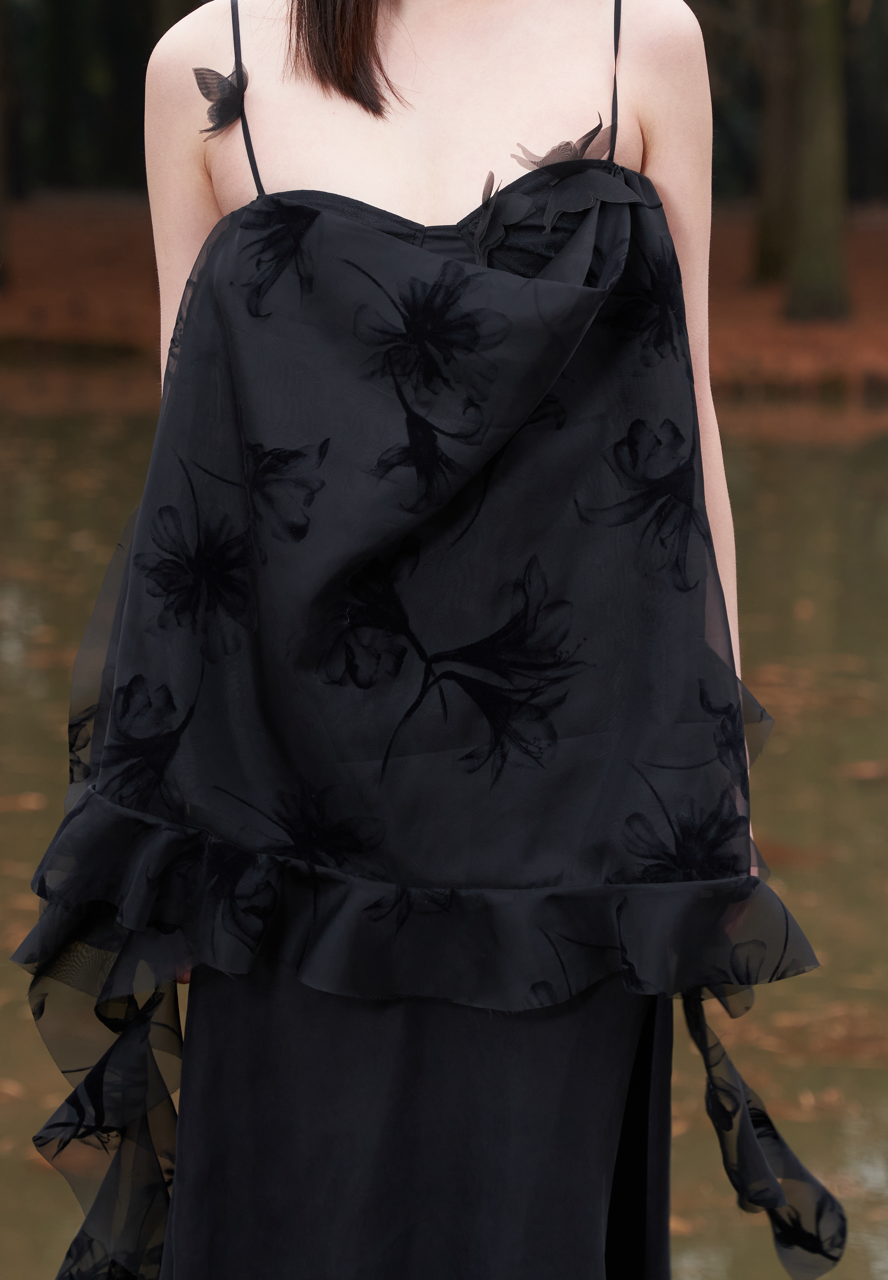 Butterfly Ruffle Dress in Black